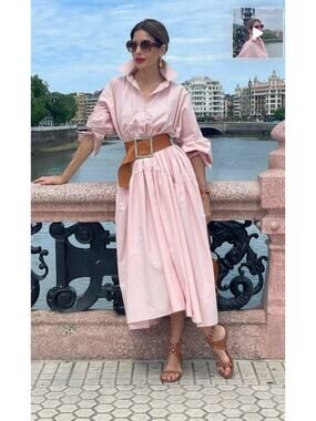MARIELLE ALMELO Stokkelaar OS S M L Charlotte Pink Midi Dress Puff Sleeve NWT